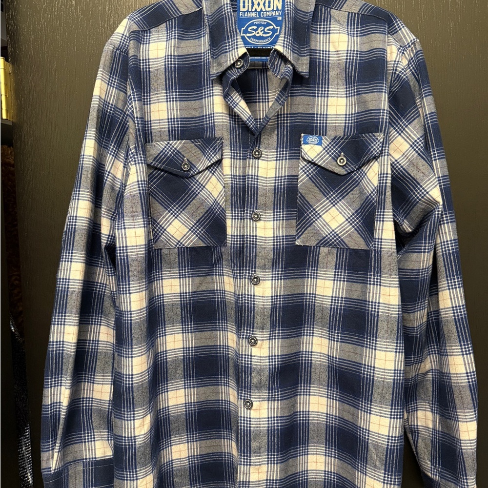 DIXXON & S&S Motorcycle Colab Men's Navy and White Plaid Shirt
